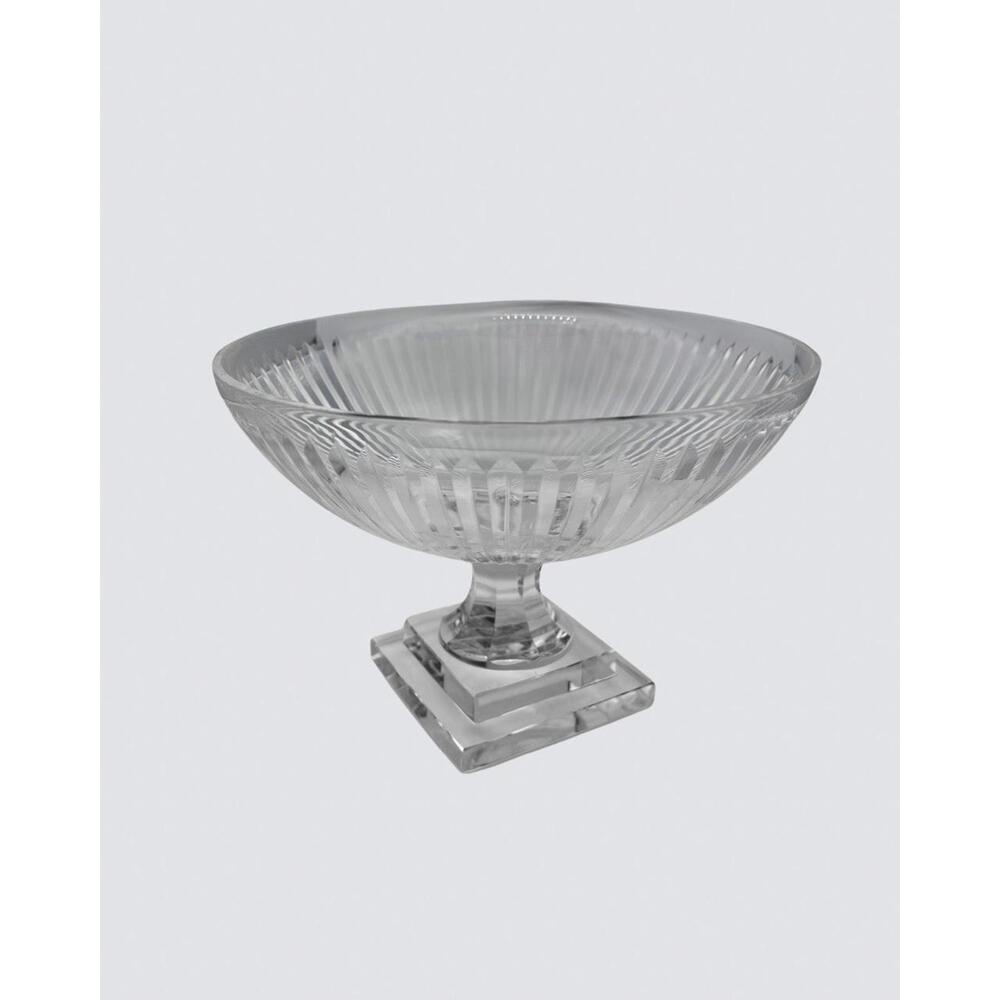 Designer Vintage Stripe Cut Crystal Pedestal Bowl Vase 10"